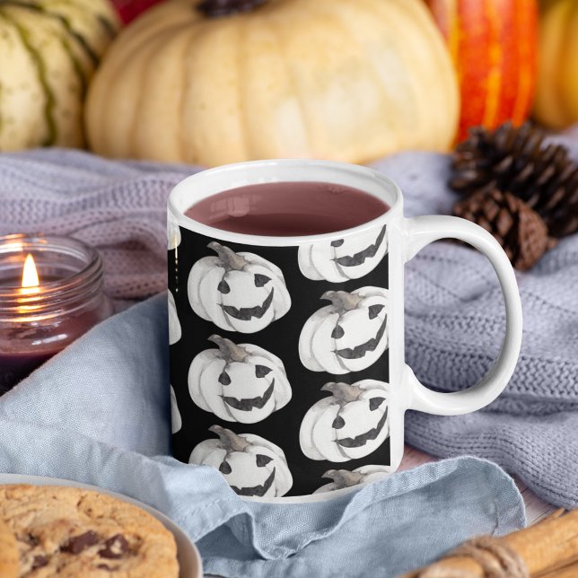 Spooky Pumpkin Pattern | Frohe Halloween Zweifarbige Tasse (Von Creator hochgeladen)