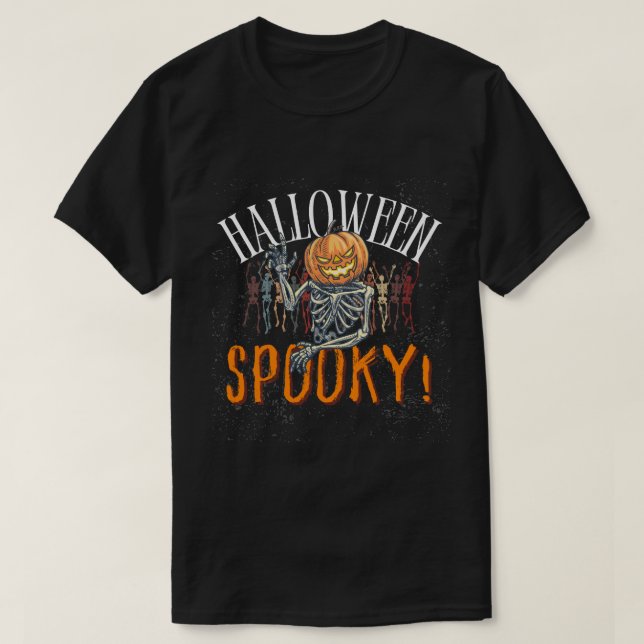 Spooky Pumpkin Skeleton Halloween T - Shirt | Funn (Design vorne)
