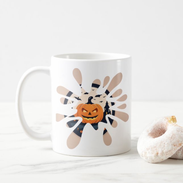 Spooky Pumpkin Splash Halloween Mug Kaffeetasse (Mit Donut)