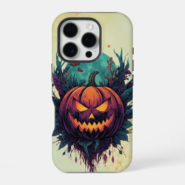 Spooky Pumpkin unter Vollmond iPhone Hülle (Rückseite)