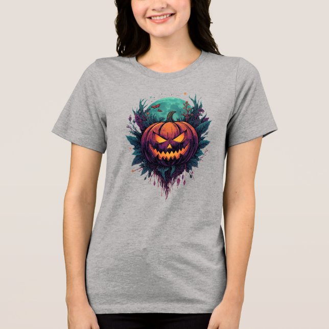 Spooky Pumpkin unter Vollmond Tri-Blend Shirt (Vorderseite)