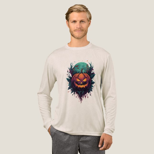 Spooky Pumpkin unter Vollmond Tri-Blend Shirt (Volle Vorderseite)