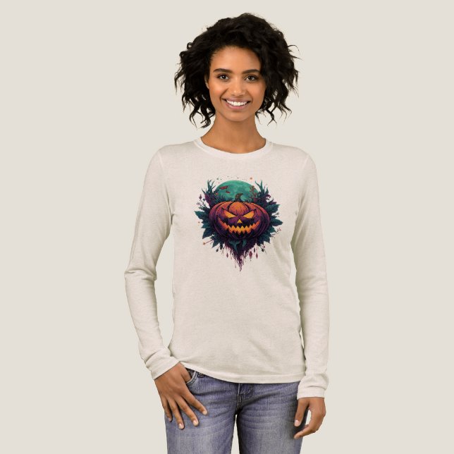 Spooky Pumpkin unter Vollmond Tri-Blend Shirt (Volle Vorderseite)