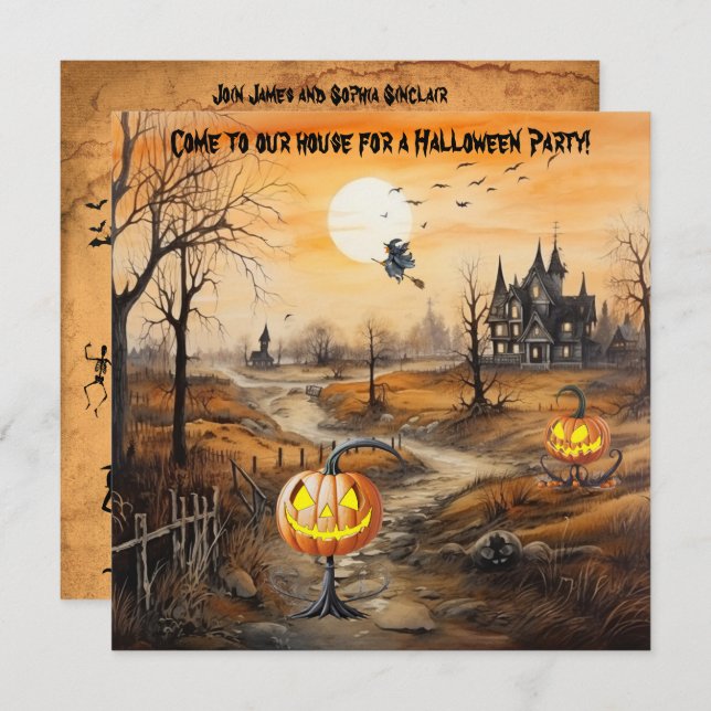 Spooky Pumpkins Halloween-Party Einladung (Vorne/Hinten)