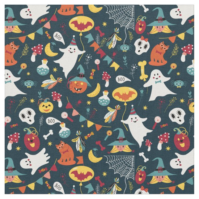 Spooky Pumpkins Hexen Halloween Fabric Design Stoff (Nahaufnahme)