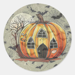Spooky Pumpkins mit Fledermäusen Runder Aufkleber