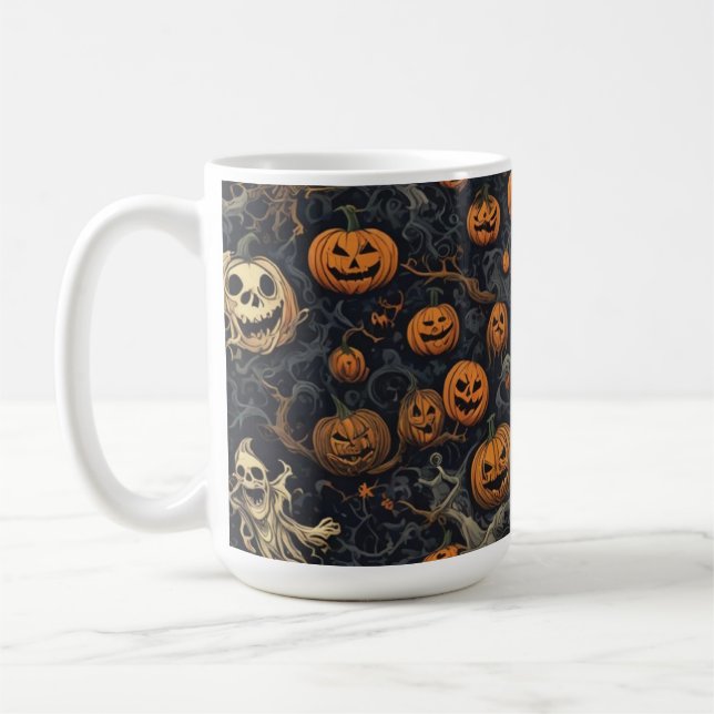 Spooky Pumpkins und Beängstigendes Geisterdesign Kaffeetasse (Links)