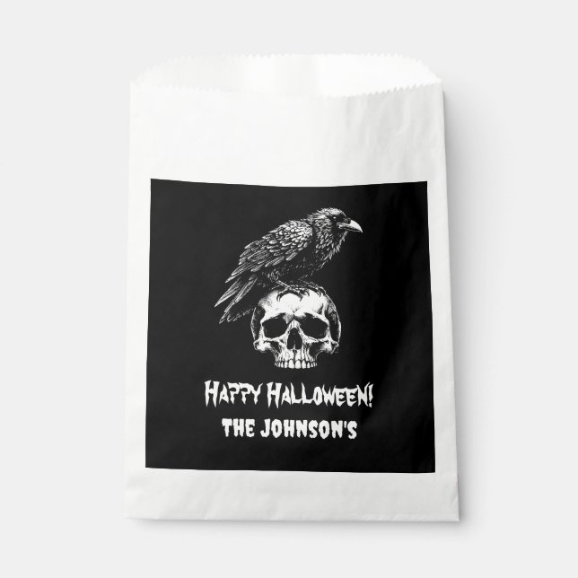 Spooky Raven Skull Cookie Halloween Gefälligkeitsa Geschenktütchen (Vorderseite)