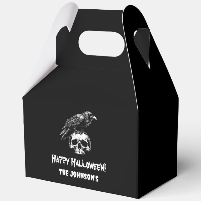 Spooky Raven Skull Halloween Gefälligkeitsbox Geschenkschachtel (Vorderseite)