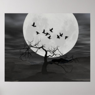 Spooky Ravens fliegen gegen den Vollmond Poster