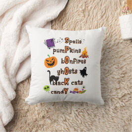 SPOOKY Rechtschreibung mit allen Dingen Halloween Kissen