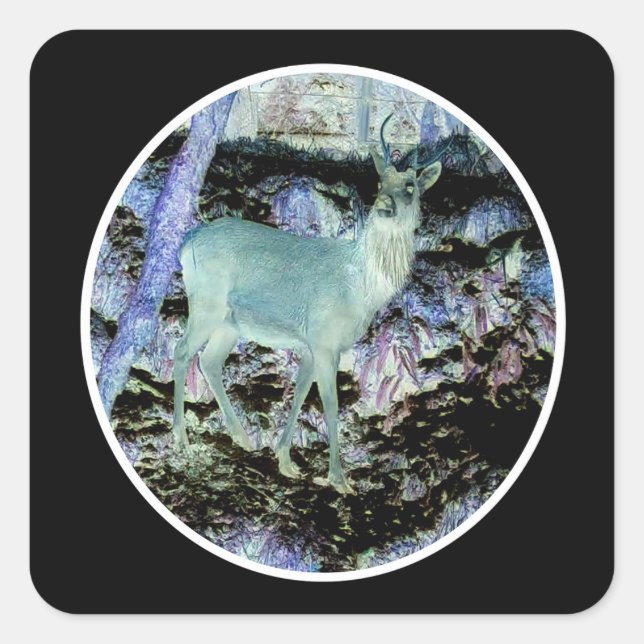 Spooky Red Deer Stag Quadratischer Aufkleber (Vorderseite)