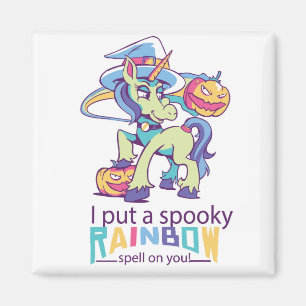 Spooky-Regenbogenzauber Halloween-Einhornhexe Magnet