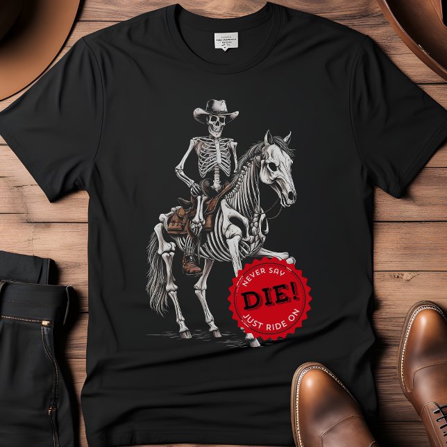 Spooky Reiten Cowboy Skeleton T-Shirt (Spooky Horse-riding Skeleton Cowboy T-Shirt)