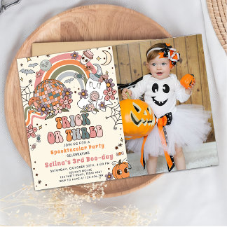 Spooky Retro Ghost Halloween 3. Geburtstags-Foto Einladung