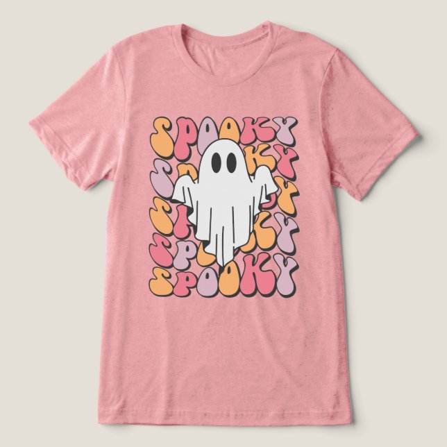 Spooky Retro Ghost Tri-Blend Shirt (Design Vorderseite)
