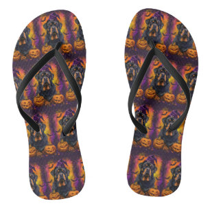 Spooky Rottweiler Hund Halloween Hexe und Pumpkin Flip Flops