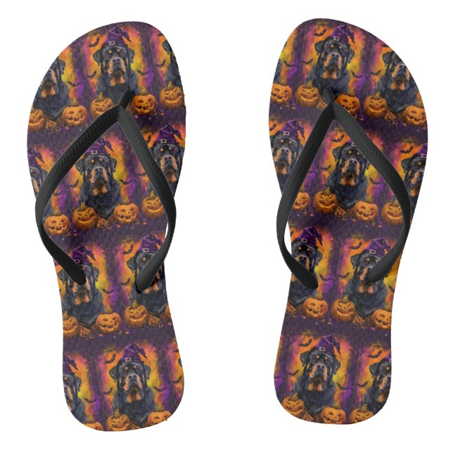Spooky Rottweiler Hund Halloween Hexe und Pumpkin Flip Flops (Fußbett)