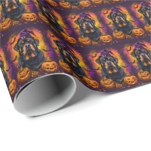 Spooky Rottweiler Hund Halloween Hexe und Pumpkin Geschenkpapier