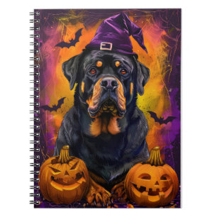 Spooky Rottweiler Hund Halloween Hexe und Pumpkin Notizblock