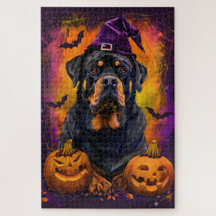 Spooky Rottweiler Hund Halloween Hexe und Pumpkin Puzzle