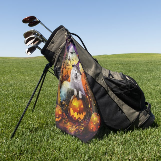 Spooky Samoyed Hund Halloween Hexe und Kürbiskröte Golfhandtuch (Gras)