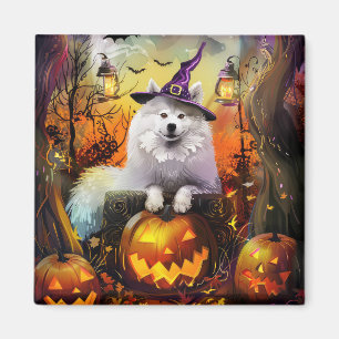 Spooky Samoyed Hund Halloween Hexe und Kürbiskröte Magnet