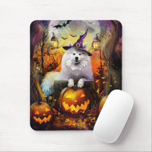 Spooky Samoyed Hund Halloween Hexe und Kürbiskröte Mousepad