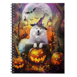 Spooky Samoyed Hund Halloween Hexe und Kürbiskröte Notizblock