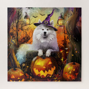 Spooky Samoyed Hund Halloween Hexe und Kürbiskröte Puzzle