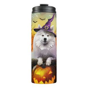 Spooky Samoyed Hund Halloween Hexe und Kürbiskröte Thermosbecher