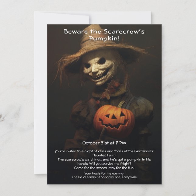 Spooky Scarecrow Halloween-Party Einladung (Vorderseite)