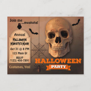 Spooky Schädel, Fledermäuse und Spirit Halloween Einladungspostkarte
