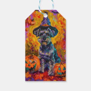 Spooky Schnauzer Hund Halloween Hexe und Pumpkin Geschenkanhänger