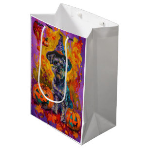 Spooky Schnauzer Hund Halloween Hexe und Pumpkin Mittlere Geschenktüte