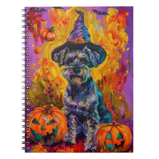 Spooky Schnauzer Hund Halloween Hexe und Pumpkin Notizblock (Vorderseite)