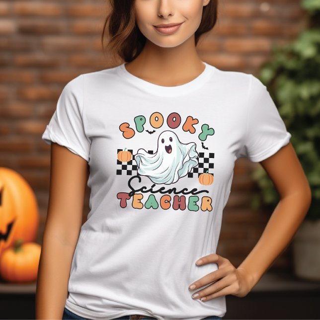 Spooky Science Teacher Retro Halloween T - Shirt (Von Creator hochgeladen)
