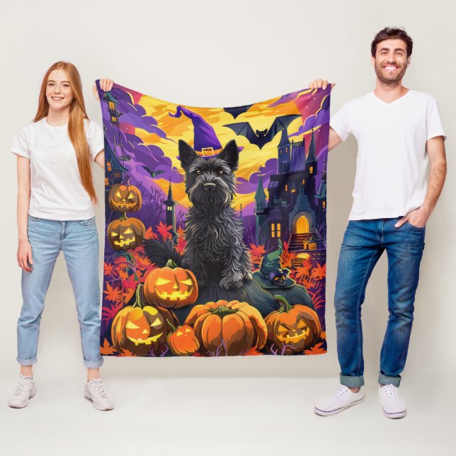 Spooky Scottish Terrier Halloween Hexch Pumpkin Fleecedecke (Beispiel)