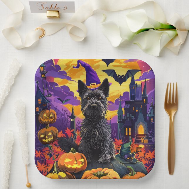 Spooky Scottish Terrier Halloween Hexch Pumpkin Pappteller (Hochzeit)