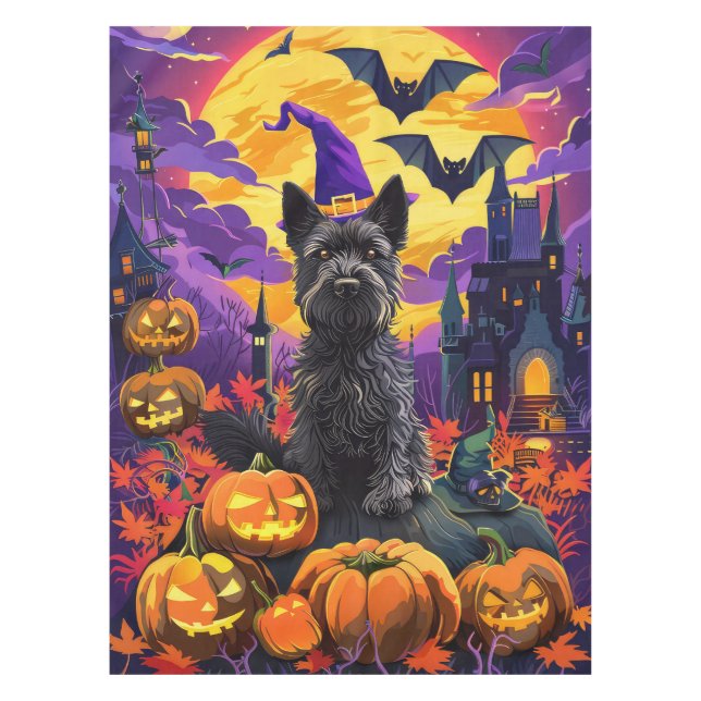 Spooky Scottish Terrier Halloween Hexch Pumpkin Tischdecke (Vorderseite)
