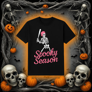 Spooky Season Baseball Skeleton Pink Hat T-Shirt