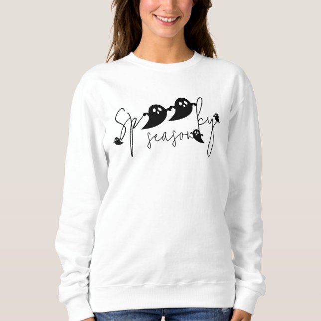 Spooky Season Black Flying Ghosts Script Halloween Sweatshirt (Vorderseite)
