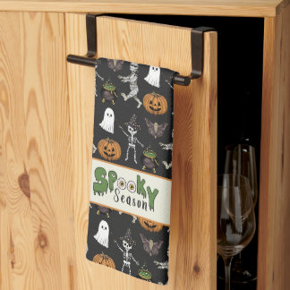 Spooky Season Black Halloween Muster Geschirrtuch
