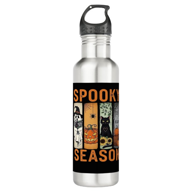 Spooky Season � Cute Ghost, Black Cat, Pumpkin & H Edelstahlflasche (Vorderseite)