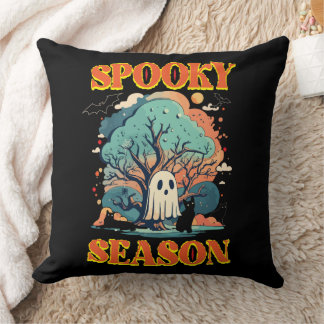 Spooky Season Ghost & Black Cat Halloween Design Kissen