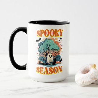 Spooky Season Ghost & Black Cat Halloween Design Tasse