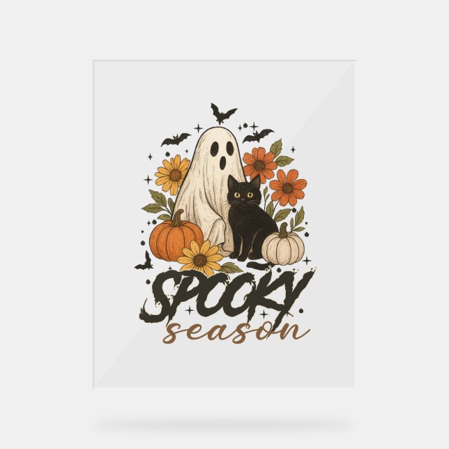 Spooky Season Ghost Retro Spooky Floral Halloween Acrylschild (Vorderseite)