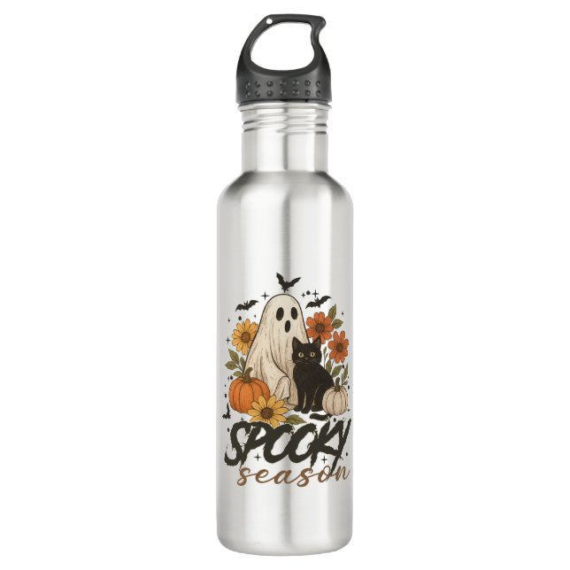 Spooky Season Ghost Retro Spooky Floral Halloween  Edelstahlflasche (Vorderseite)