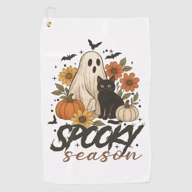 Spooky Season Ghost Retro Spooky Floral Halloween Golfhandtuch (Vorderseite)