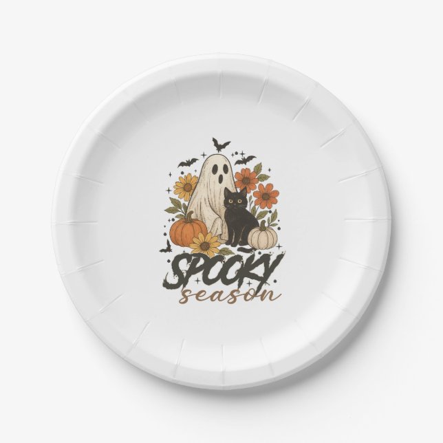 Spooky Season Ghost Retro Spooky Floral Halloween Pappteller (Vorderseite)